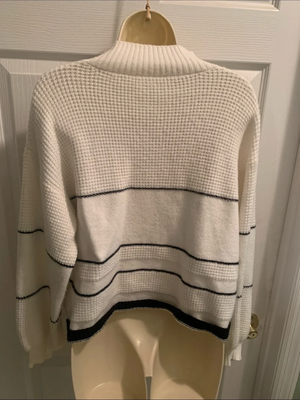 Cider Cream Waffle-Knit Button Pullover with Black Trim